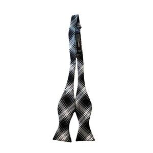 Campia Moda Mens Silk Self Tie Bowtie Black White Gray Plaid Tartan Adjustable